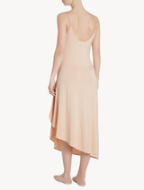 Long nightgown in pink modal jersey with embroidered tulle and asymmetric cut_2
