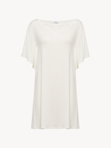Short nightgown in white modal jersey with embroidered tulle_0