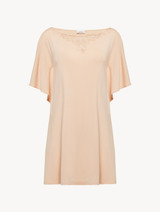 Short nightgown in pink modal jersey with embroidered tulle_0