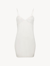 Slip Dress in white modal jersey with embroidered tulle_0