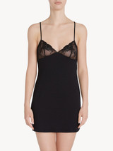 Slip Dress in black modal jersey with embroidered tulle_1