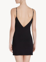 Slip Dress in black modal jersey with embroidered tulle_2