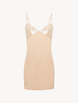 Slip Dress in pink modal jersey with embroidered tulle_0