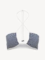 Bandeau Bikini top in blue gingham seersucker_0