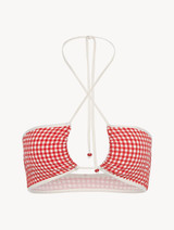 Bandeau Bikini top in red gingham seersucker_0