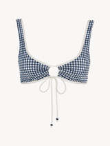 Bikini top in blue gingham seersucker_0