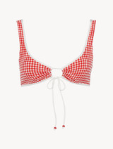Bikini top in red gingham seersucker_0