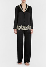 Black silk pajama set with ivory frastaglio_1