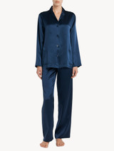 Navy blue silk pajama set_1