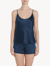 Navy blue silk pajama shorts_1