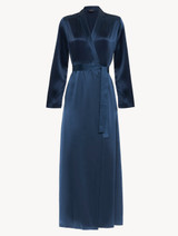 Long robe in navy blue silk_0