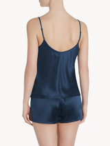 Short pajama set in navy blue silk_2