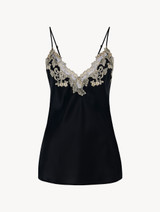Black silk satin camisole with frastaglio_0