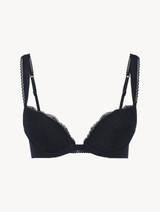 Padded push-up Bra in black Lycra with Leavers lace_0