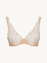 Underwired Bra in beige Lycra with Leavers lace_0