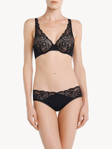 Black Lycra Medium Brief with Leavers lace_1
