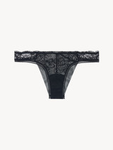Black Lycra Brazilian Brief with Leavers lace_0