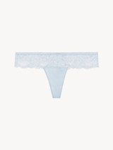 Thong in blue Lycra with Leavers lace_0