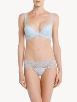 Thong in blue Lycra with Leavers lace_1