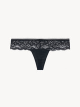 Black Lycra Thong with Leavers lace_0