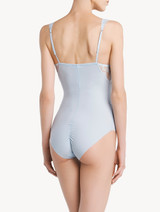 Underwired Bodysuit in blue Lycra with Leavers lace_2