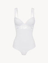 Underwired Bodysuit in white Lycra with Leavers lace_0