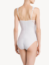 Underwired Bodysuit in white Lycra with Leavers lace_2