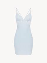 Slip Dress in blue Lycra with Leavers lace_0
