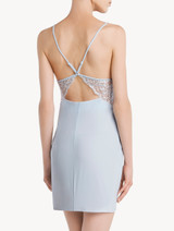 Slip Dress in blue Lycra with Leavers lace_2