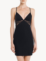 Slip Dress in black Lycra with Leavers lace_1