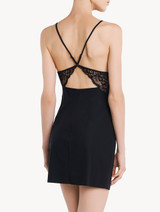 Slip Dress in black Lycra with Leavers lace_2