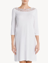 Nightgown in white stretch modal jersey with Leavers lace_1