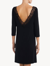 Nightgown in black stretch modal jersey with Leavers lace_2
