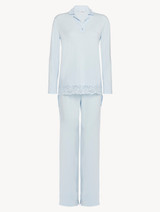Blue pajama set in stretch modal jersey with Leavers lace_0