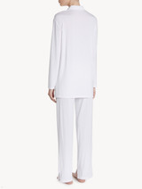 White pajama set in stretch modal jersey with Leavers lace_2
