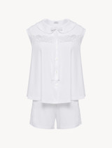 White pyjamas in stretch modal jersey with Leavers lace_0