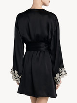 Black silk satin short robe with frastaglio_2