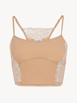 Bralette in beige Lycra with Leavers lace_0