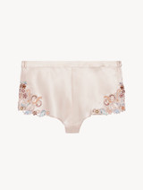 Sleep shorts in blush pink silk with embroidered tulle_0