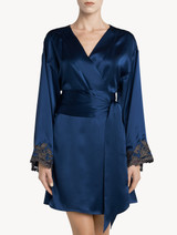 Blue silk satin short robe with frastaglio_1