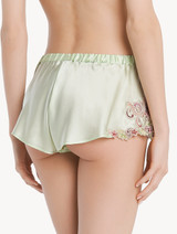 Sleep shorts in pale green silk with embroidered tulle_2