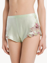 Sleep shorts in pale green silk with embroidered tulle_1