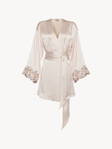 Short robe in blush pink silk with embroidered tulle_0
