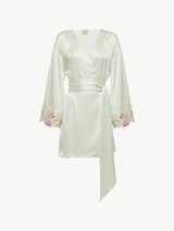 Short robe in pale green silk with embroidered tulle_0