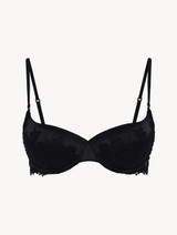 Balconette Bra in black silk satin with embroidered tulle_0