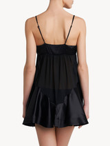 Slip Dress in black silk satin with embroidered tulle_2