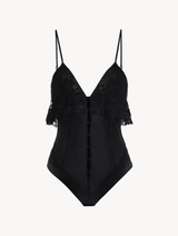 Underwired Bodysuit in black embroidered tulle with silk satin_0