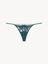 Thong in dark green Leavers lace_0