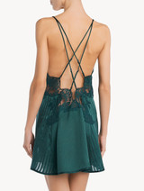 Slip Dress in dark green silk with Leavers lace_2
