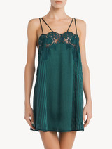 Slip Dress in dark green silk with Leavers lace_1